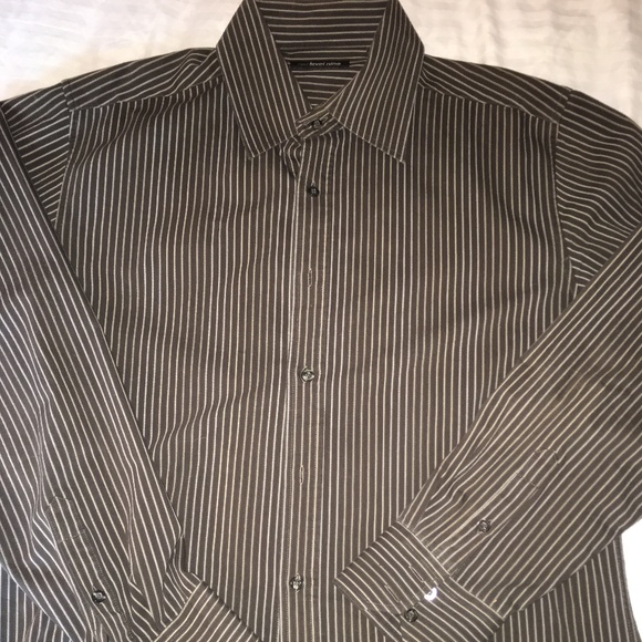 RED LEVEL NINE Mens Dress Shirt Striped Brown Siz - Picture 2 of 3